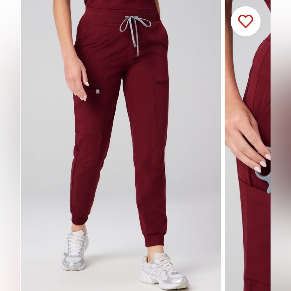 Fabletics Scrubs High-Rise On-Call Scrub Jogger pants in Burgundy wine